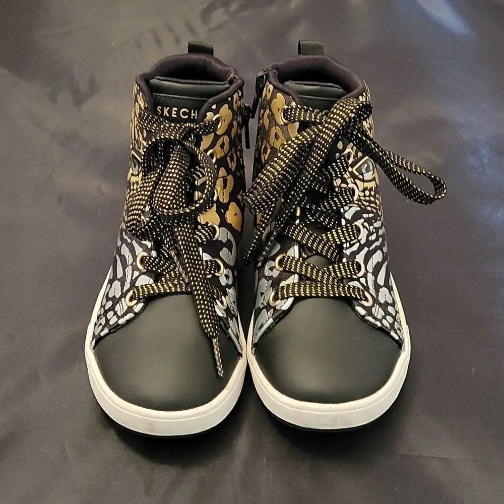 SKECHERS BLACK LEOPARD PRINT BLACK UNISEX-CHILD FASHION-HI